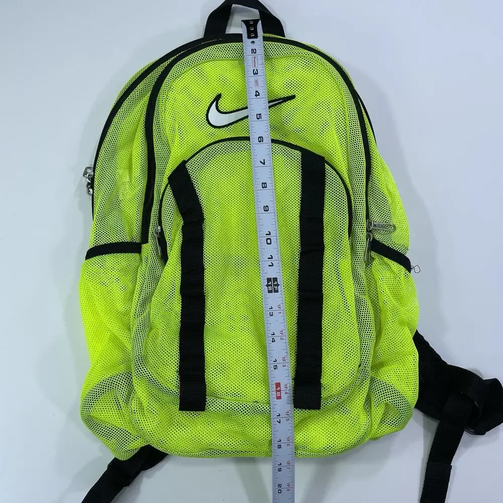 Nike Mesh Backpack Volt Yellow Multi Pockets Sheer See Through School Gym Bag